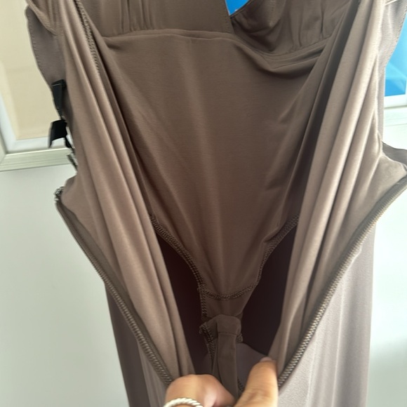 BCBG Maxazria Taupe Angeline Gown with Halter Bodysuit - Picture 7 of 10